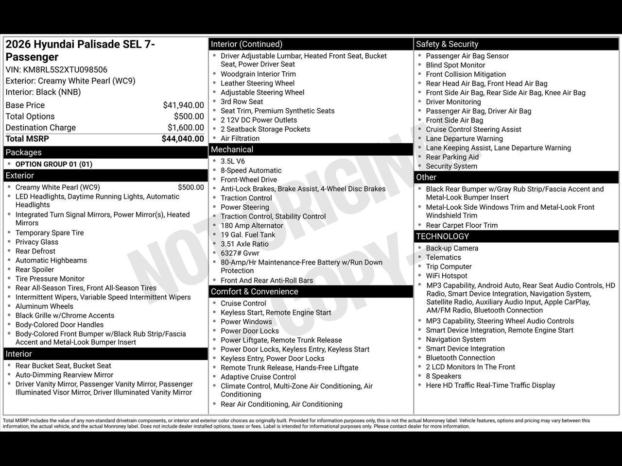 Hyundai Palisade SEL w/7 Passenger Seating 2026