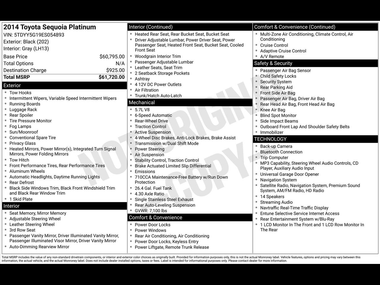 Toyota Sequoia Plantium 2WD 2014