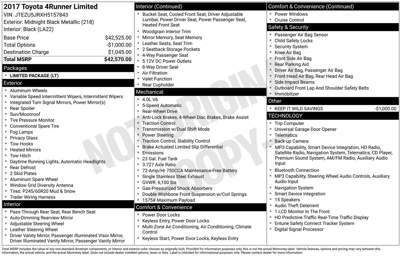 Toyota 4Runner Limited 2WD V6 2017