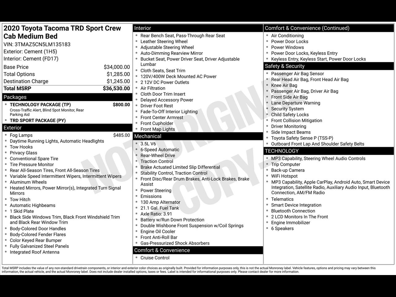 Toyota Tacoma SR5 Double Cab Long Bed V6 6AT 2WD 2020