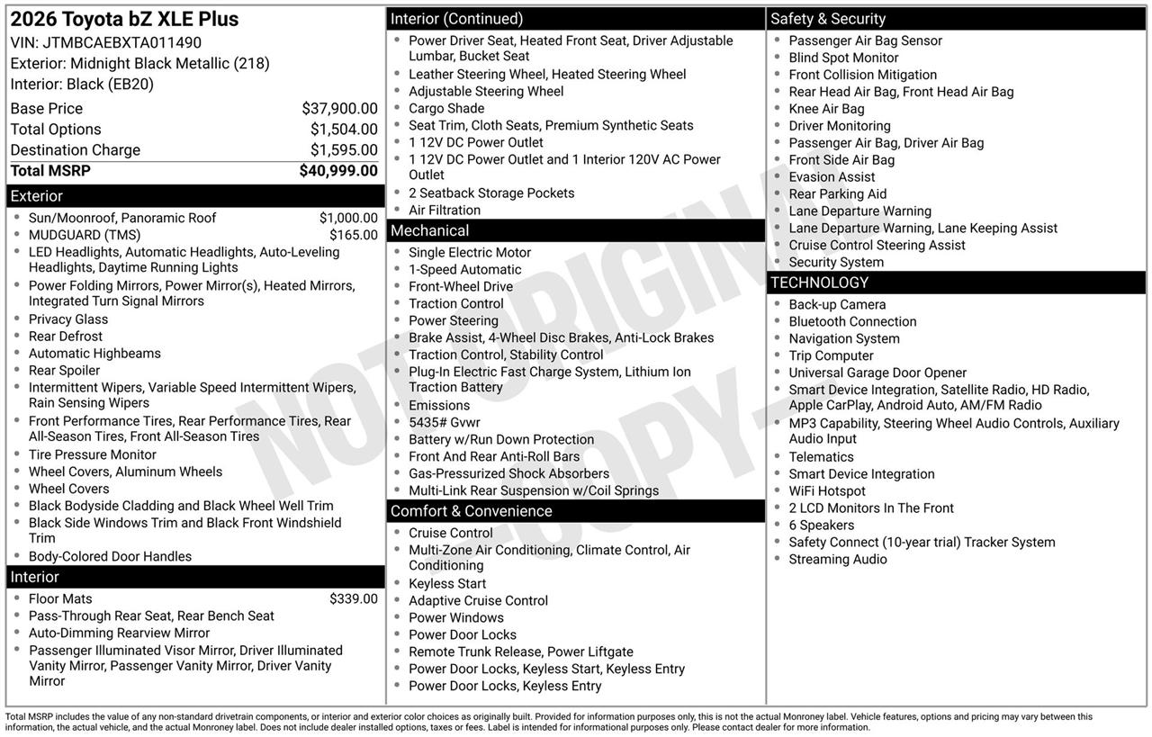 Toyota bZ XLE Plus 2026