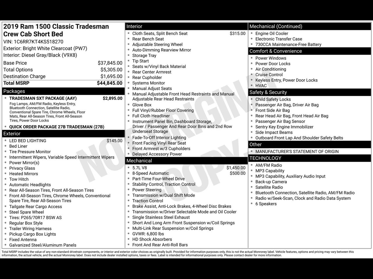 RAM 1500 Classic Tradesman Crew Cab SWB 4WD 2019