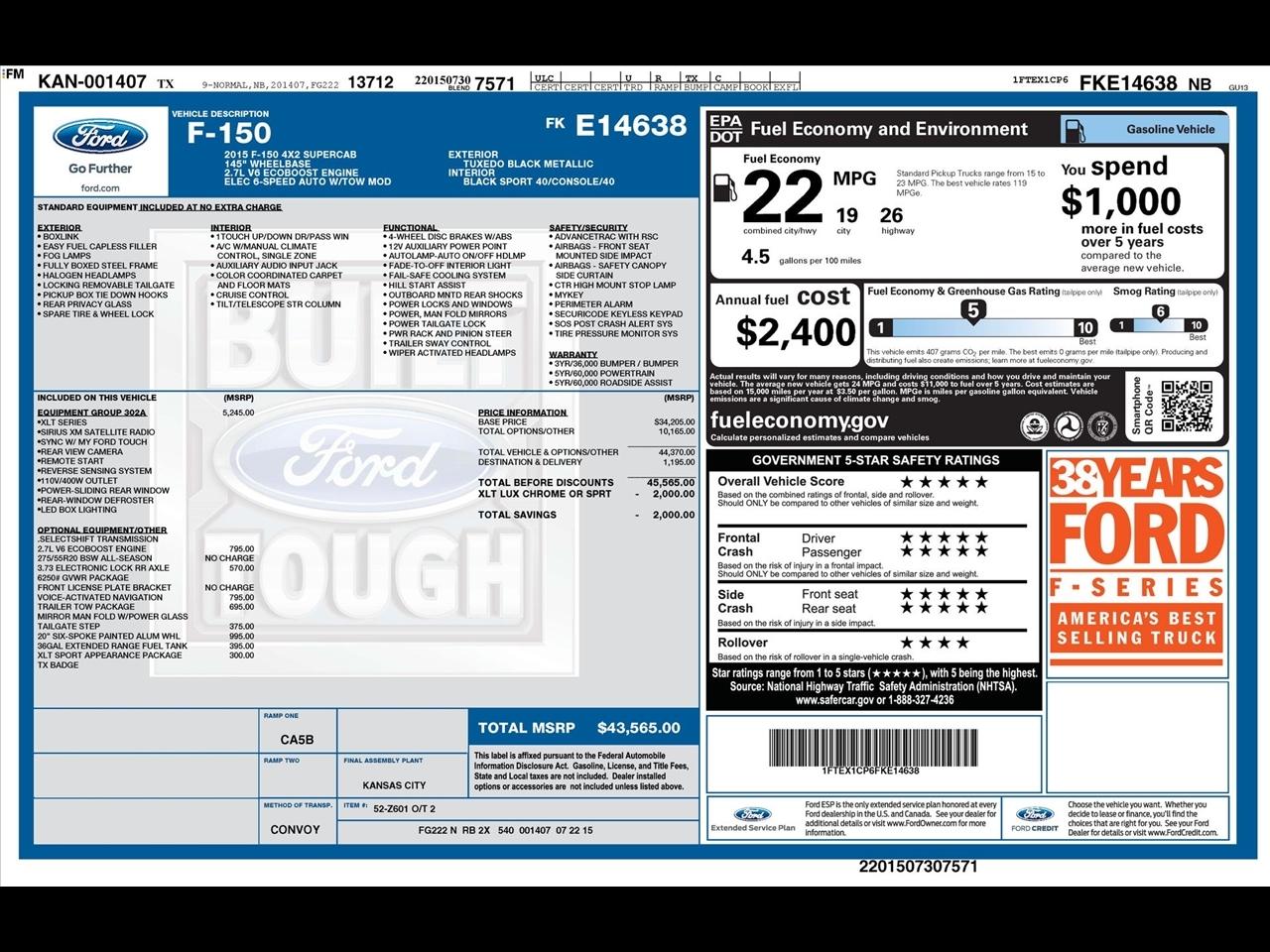 Ford F-150 XL SuperCab 6.5-ft. Bed 2WD 2015