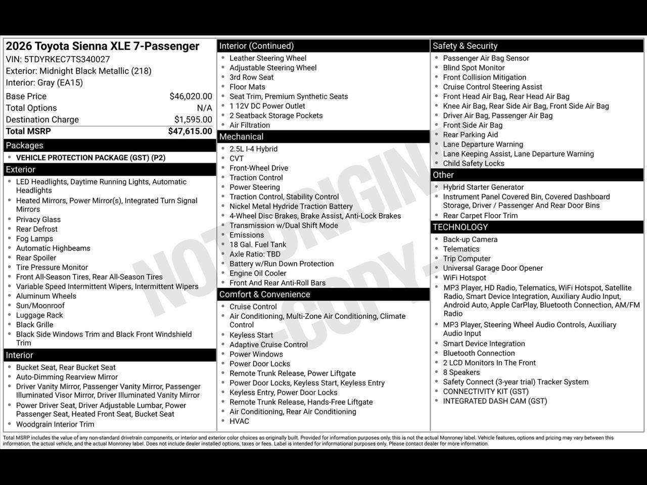 Toyota Sienna XLE 7-Passenger 2026