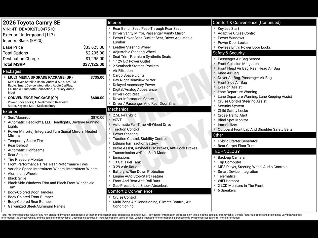 Toyota Camry Hybrid SE AWD 2026