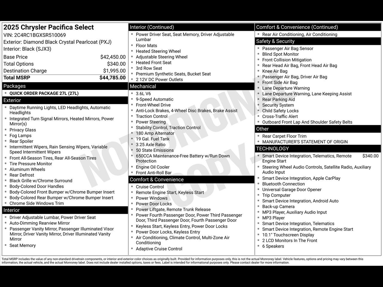 Chrysler Pacifica Select 2025