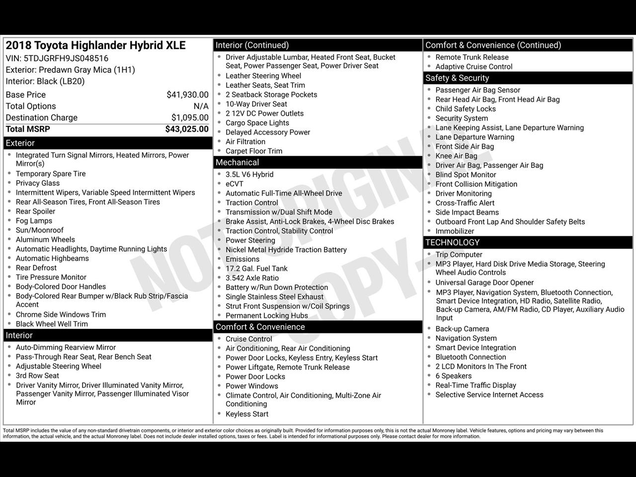 Toyota Highlander Hybrid XLE AWD 2018