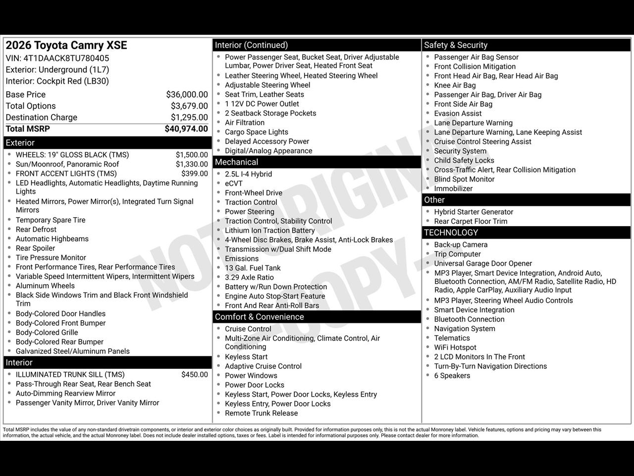 Toyota Camry Hybrid XLE 2026