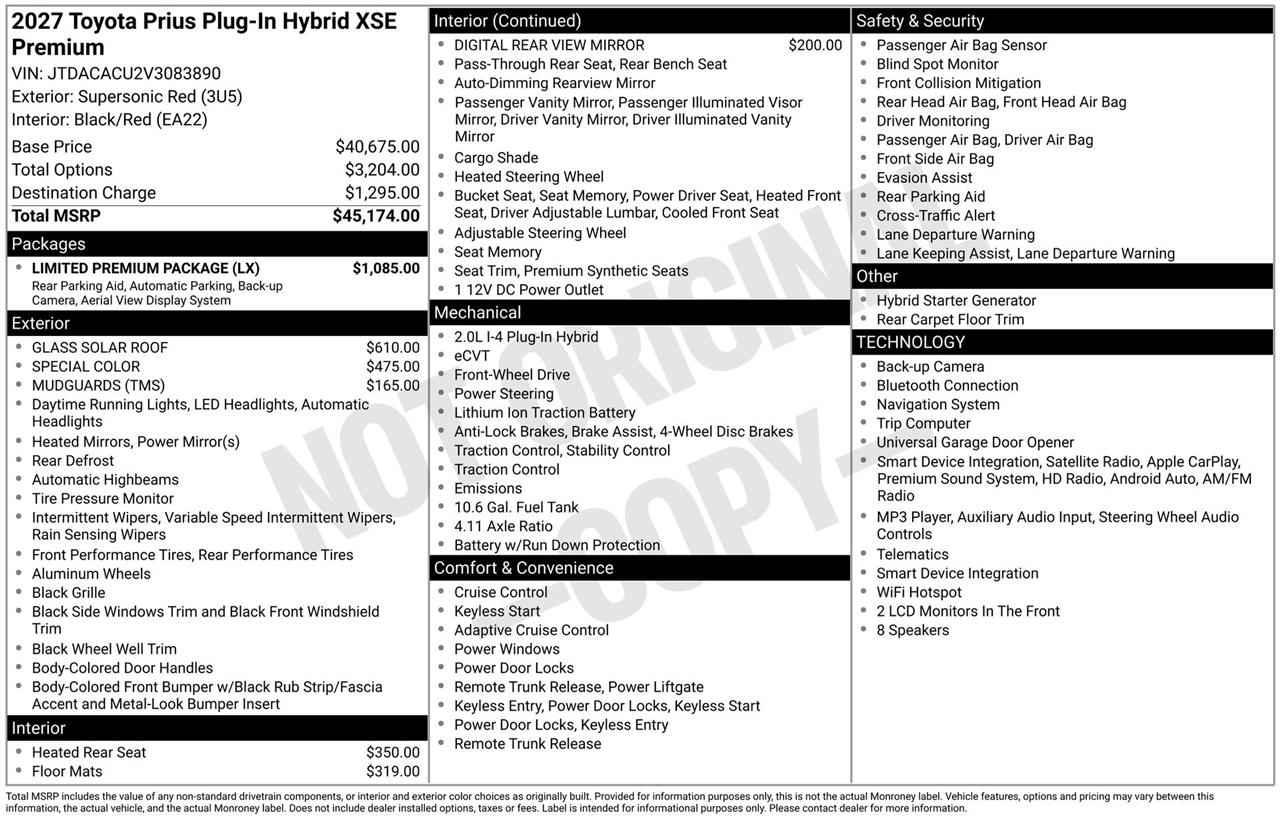 Toyota Prius Plug-In Hybrid XSE Premium 2027
