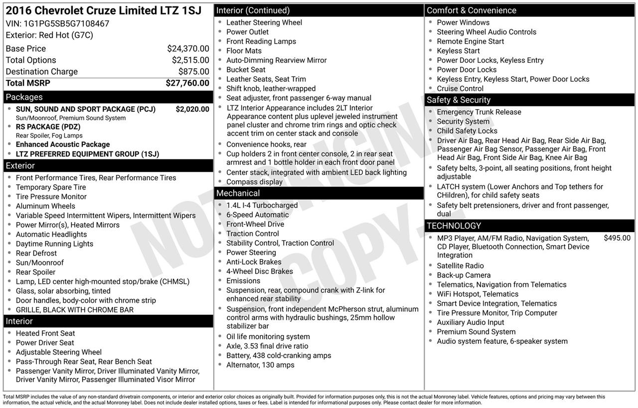 Chevrolet Cruze Limited LTZ Auto 2016
