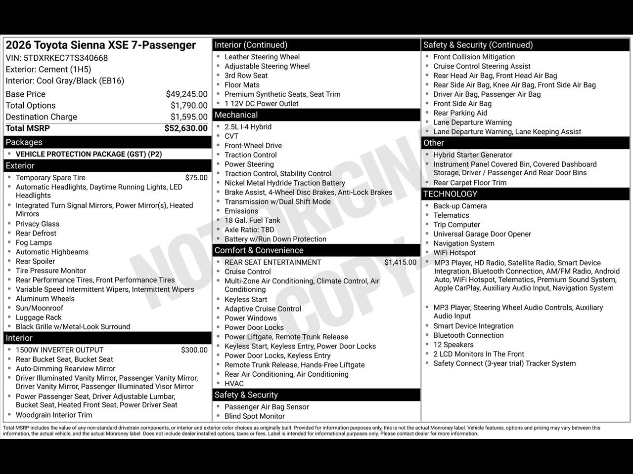 Toyota Sienna XSE 7-Passenger 2026