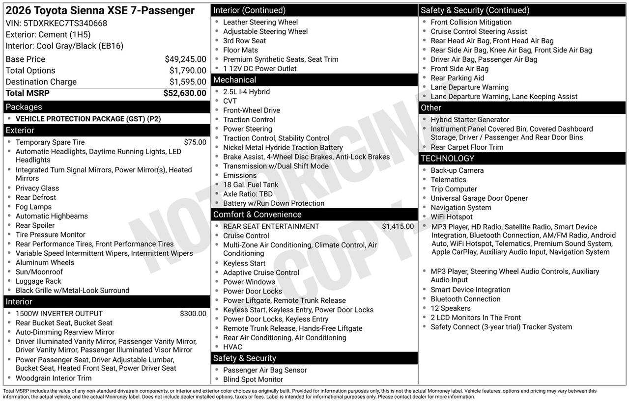Toyota Sienna XSE 7-Passenger 2026