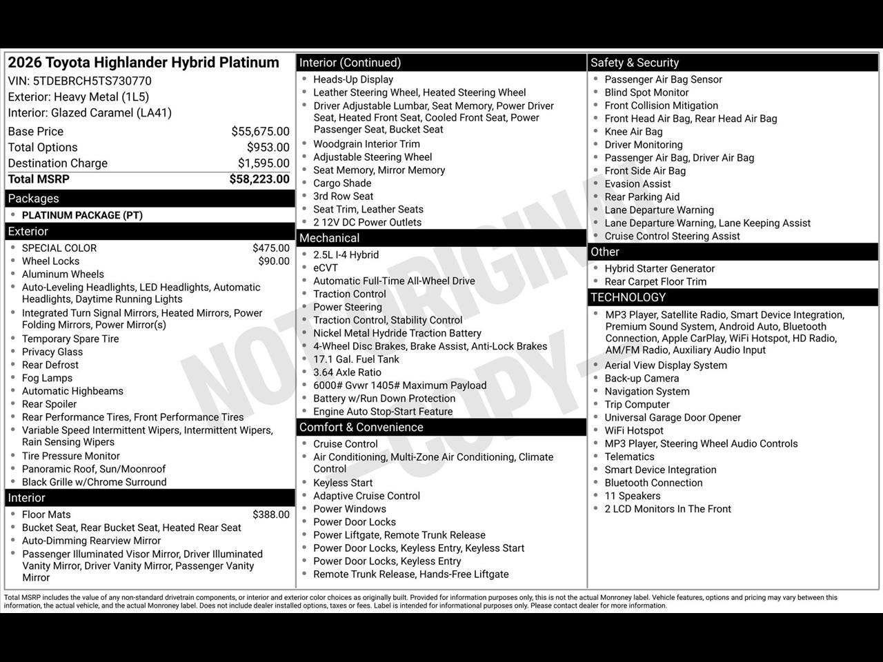 Toyota Highlander Hybrid Platinum AWD 2026