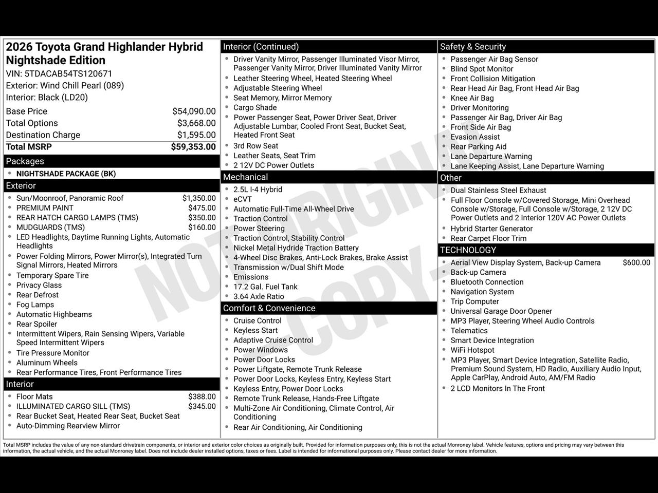 Toyota Grand Highlander Hybrid Nightshade AWD 2026