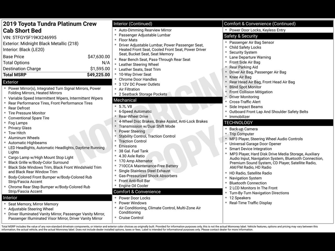 Toyota Tundra Platinum CrewMax 5.7L 2WD 2019