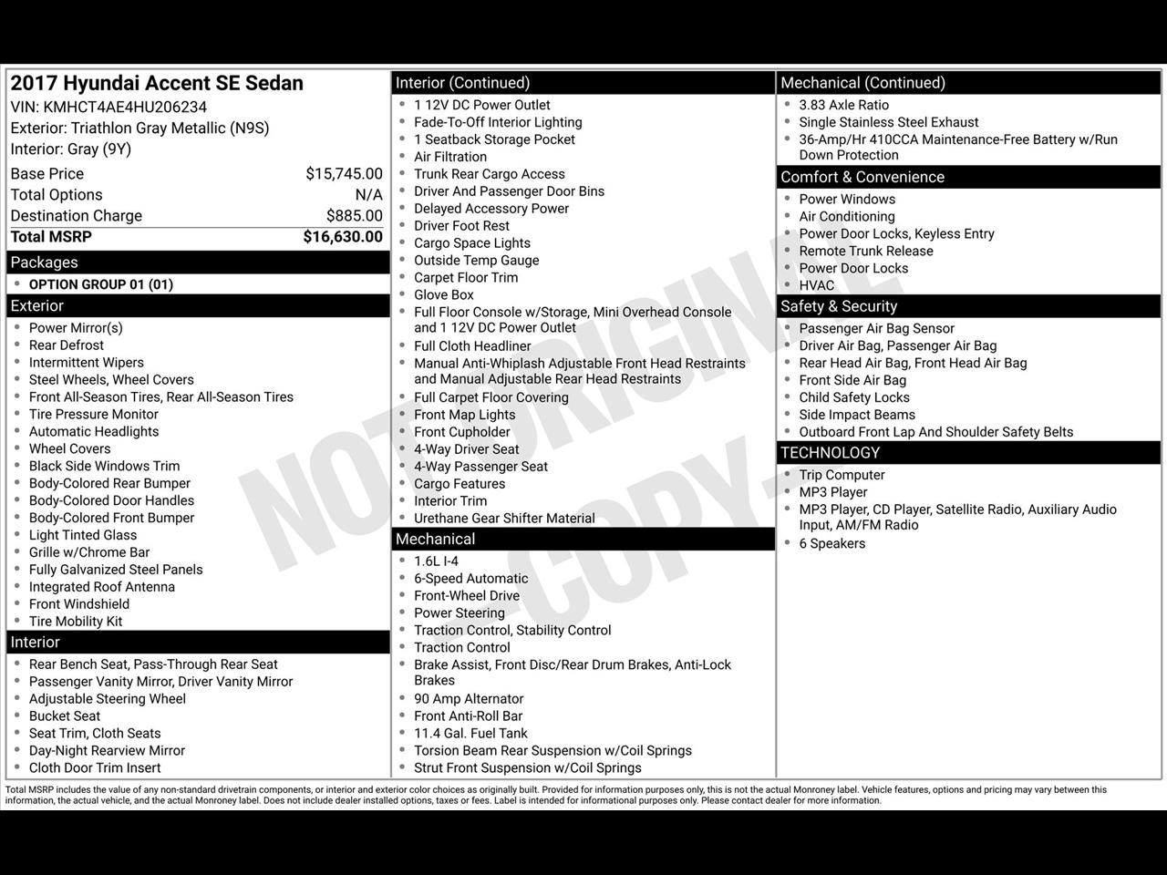 Hyundai Accent SE 4-Door 6A 2017