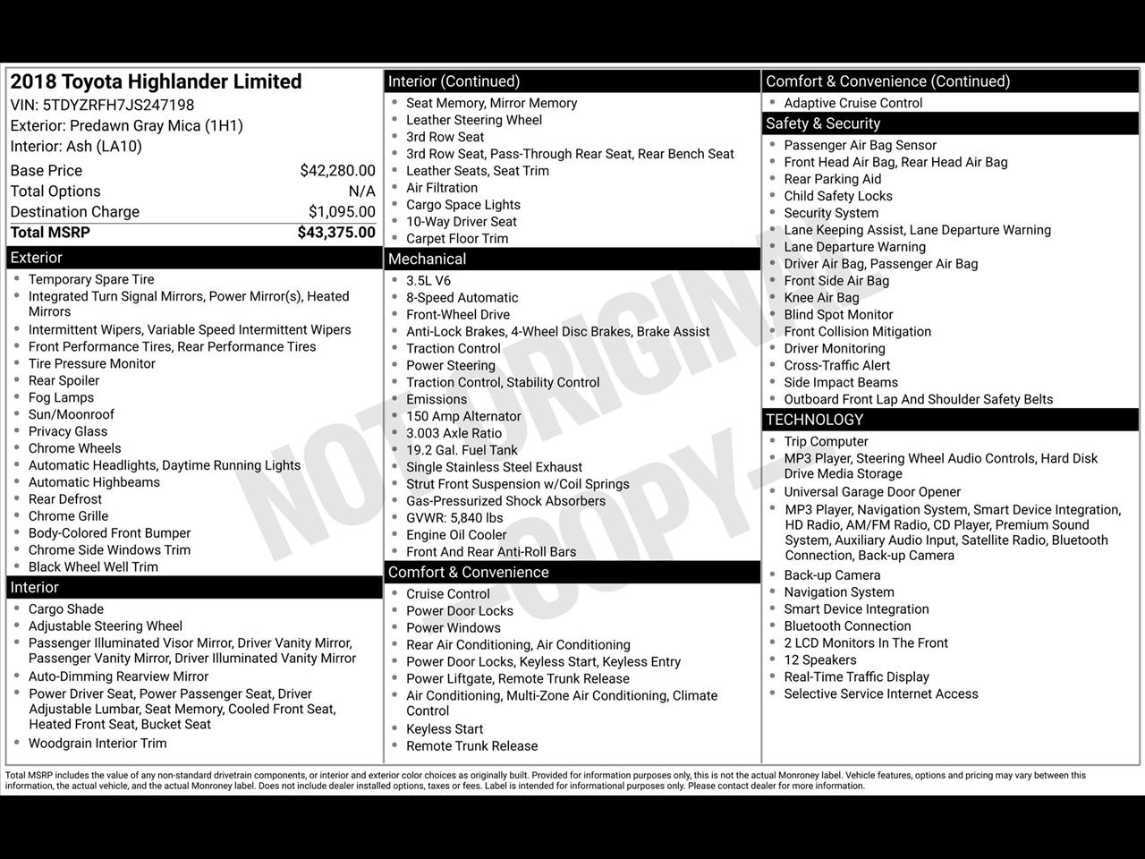 Toyota Highlander Limited FWD V6 2018