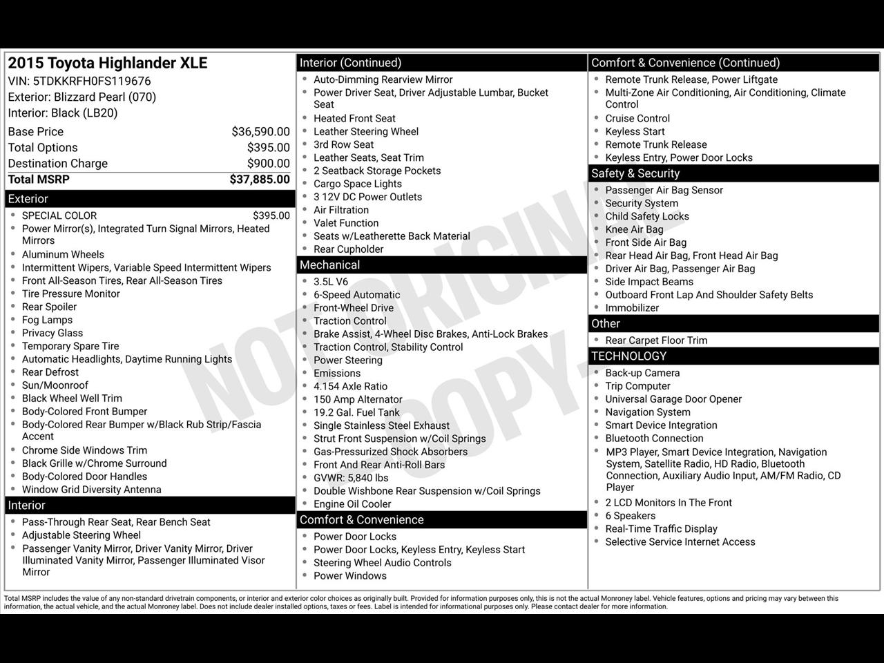 Toyota Highlander XLE FWD V6 2015