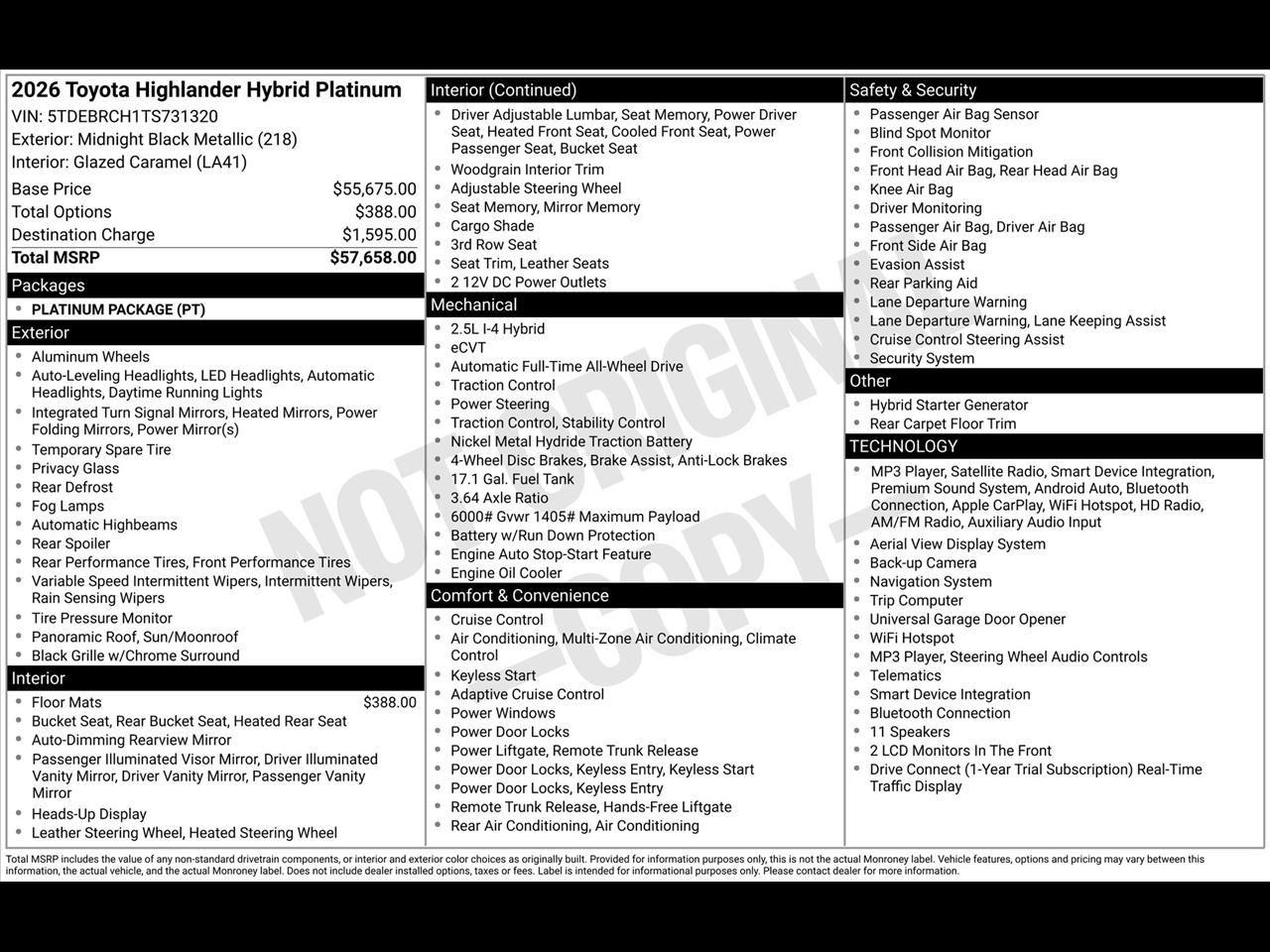 Toyota Highlander Hybrid Platinum AWD 2026