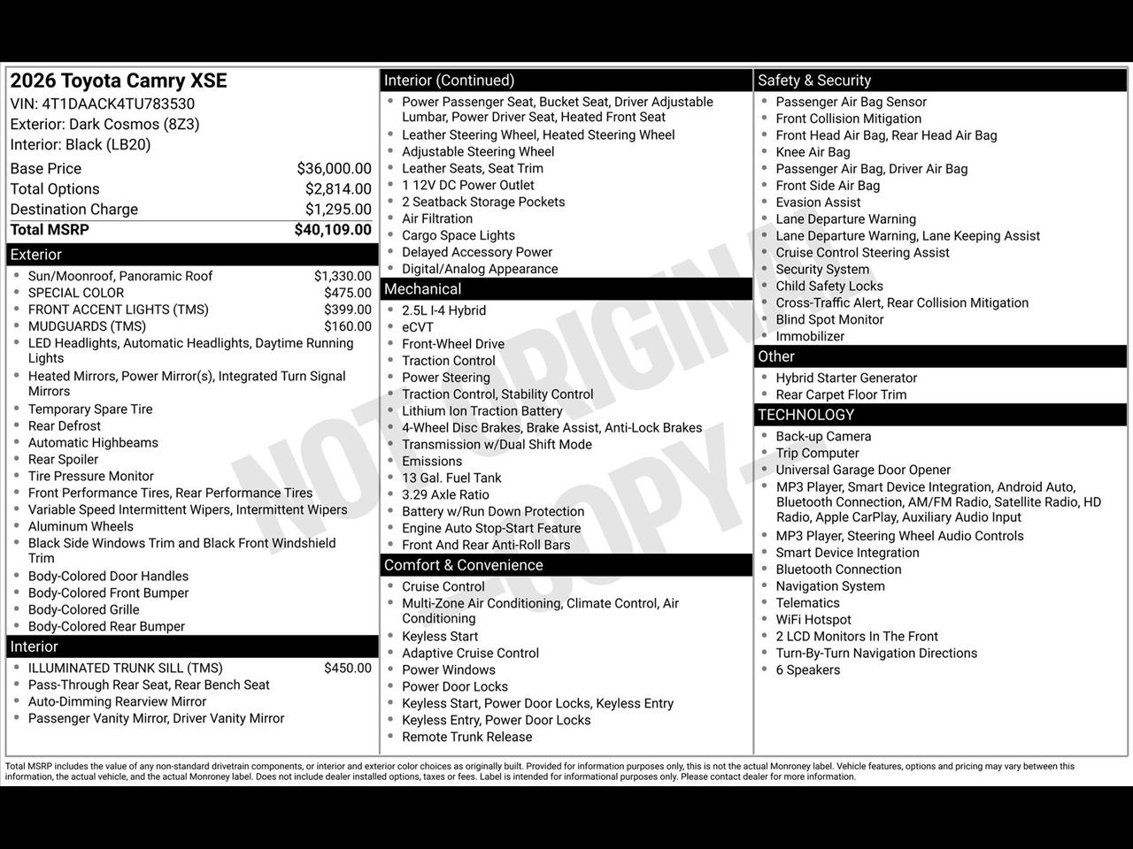 Toyota Camry Hybrid XLE 2026