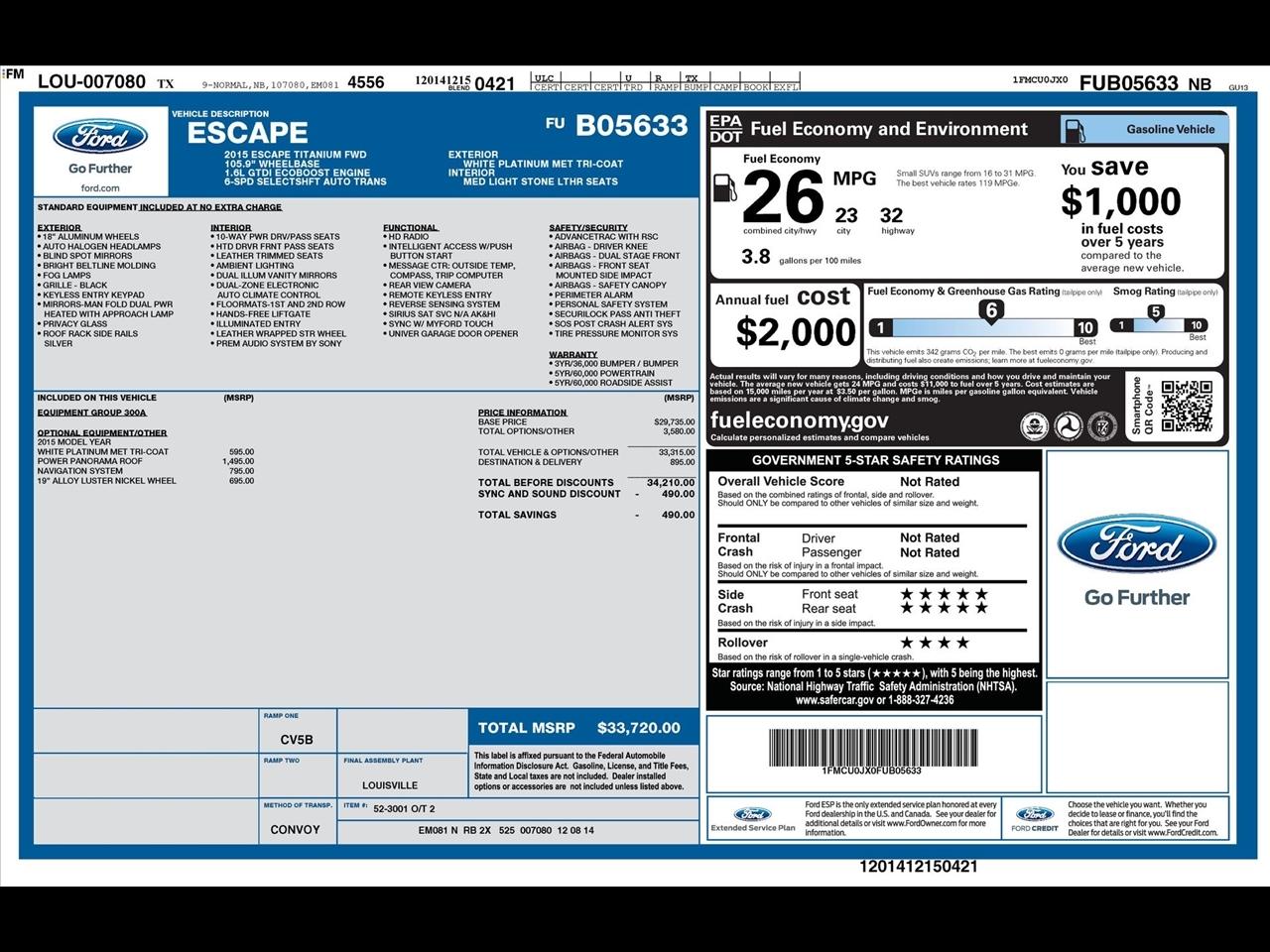 Ford Escape Titanium FWD 2015