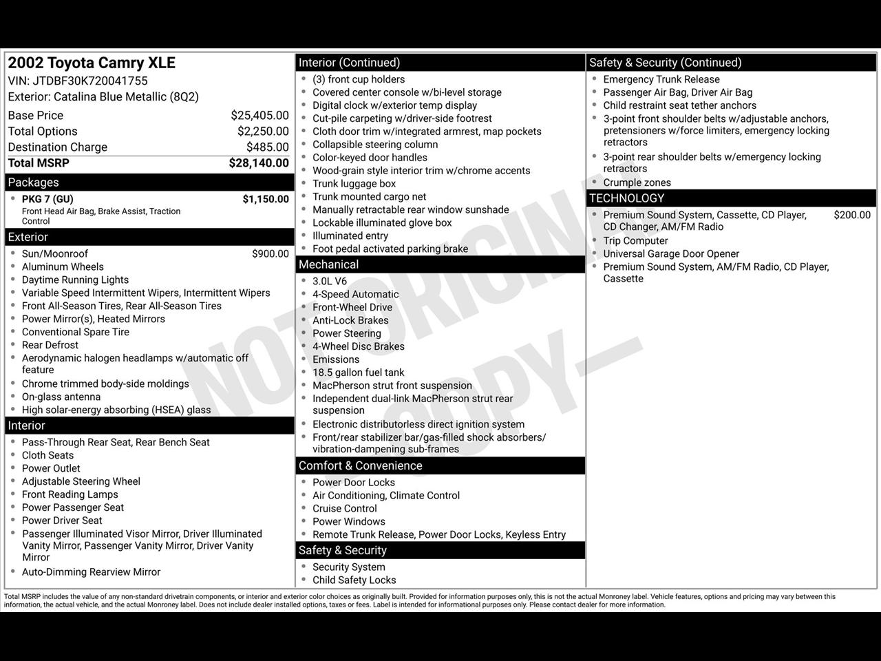 Toyota Camry XLE V6 2002