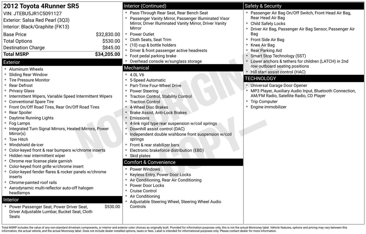 Toyota 4Runner SR5 4WD 2012