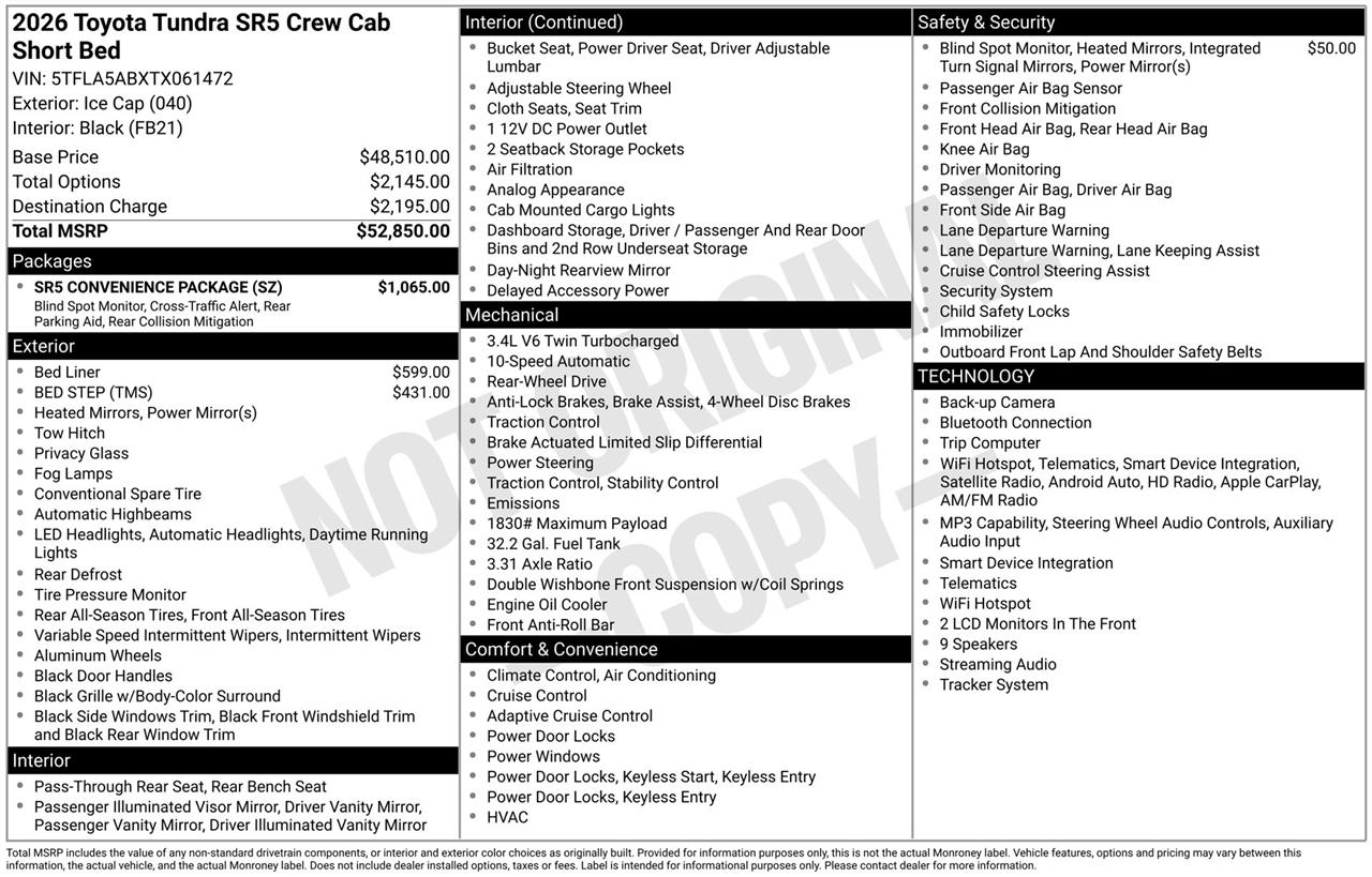 Toyota Tundra SR5 CrewMax 2WD 2026