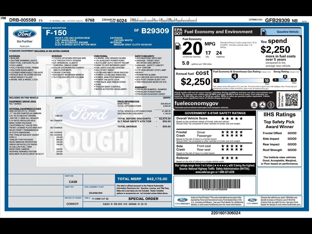 Ford F-150 XLT SuperCrew 5.5-ft. Bed 2WD 2016