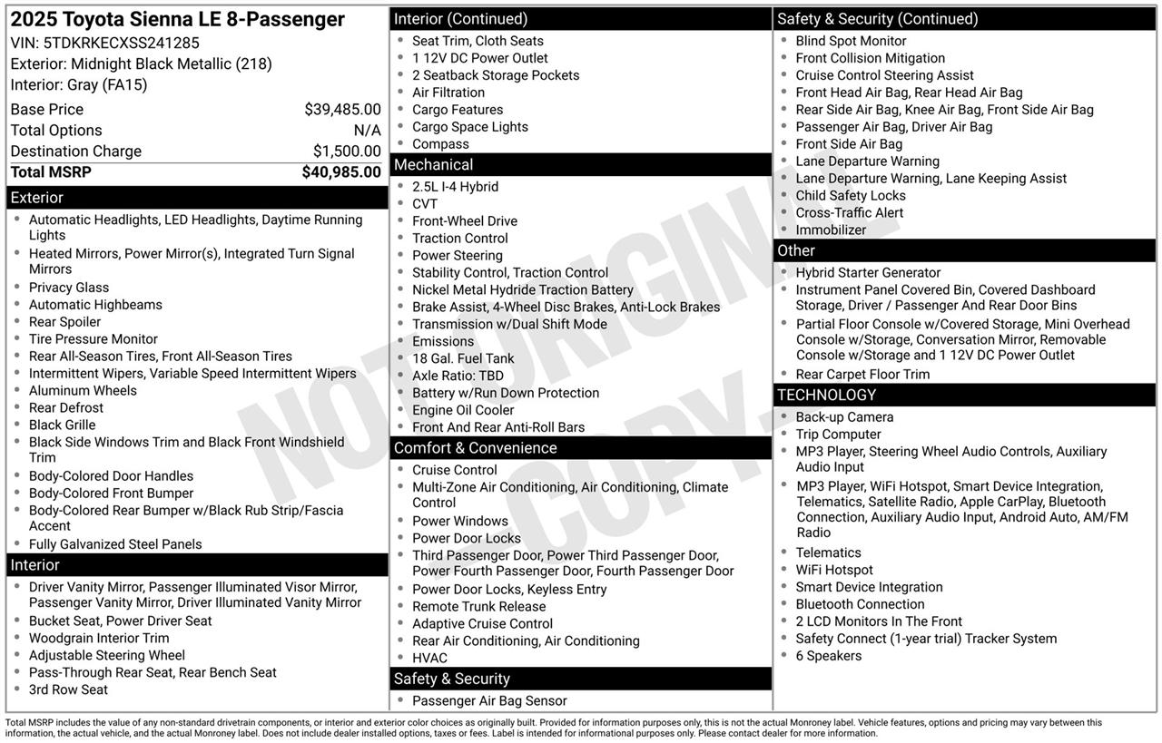 Toyota Sienna LE 8-Passenger 2025