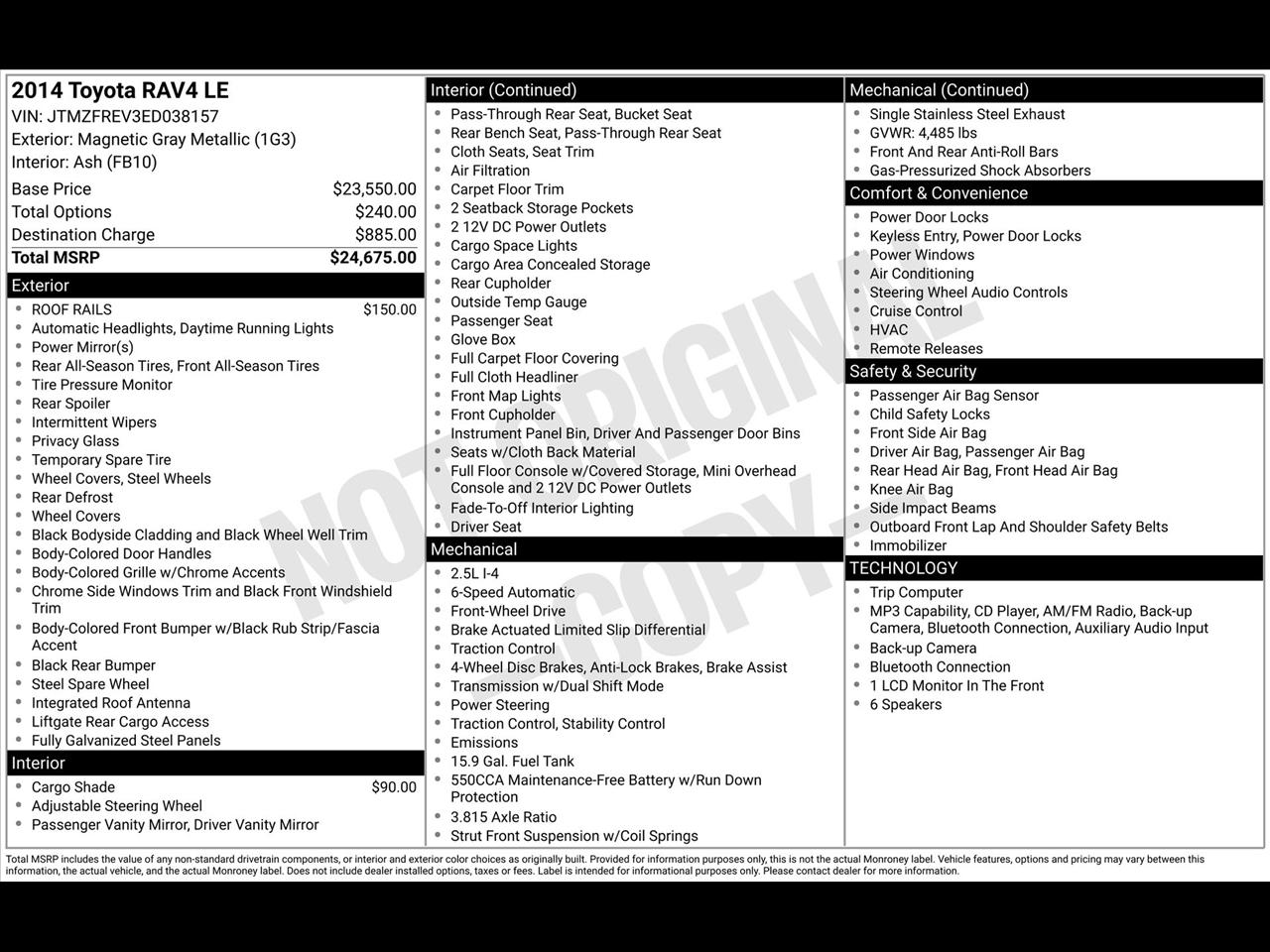 Toyota RAV4 LE FWD 2014