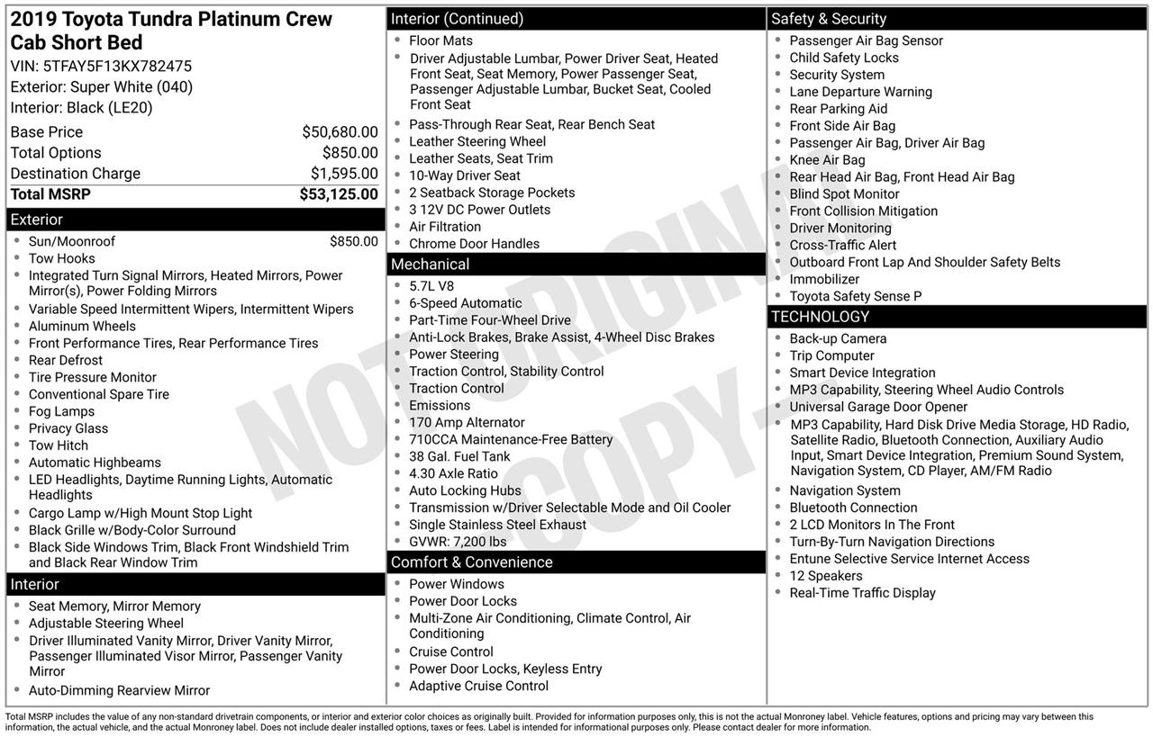 Toyota Tundra Platinum CrewMax 5.7L 4WD 2019