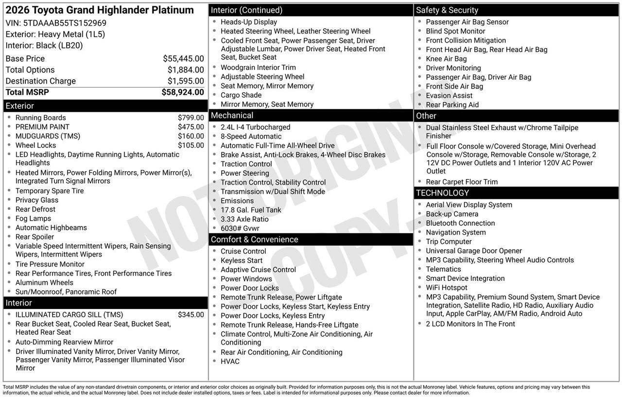 Toyota Grand Highlander Platinum AWD 2026