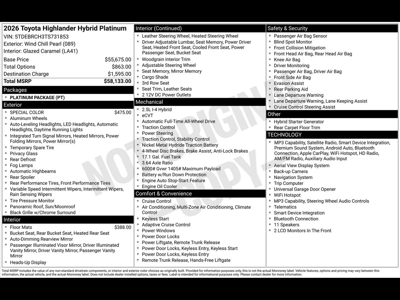 Toyota Highlander Hybrid Platinum AWD 2026
