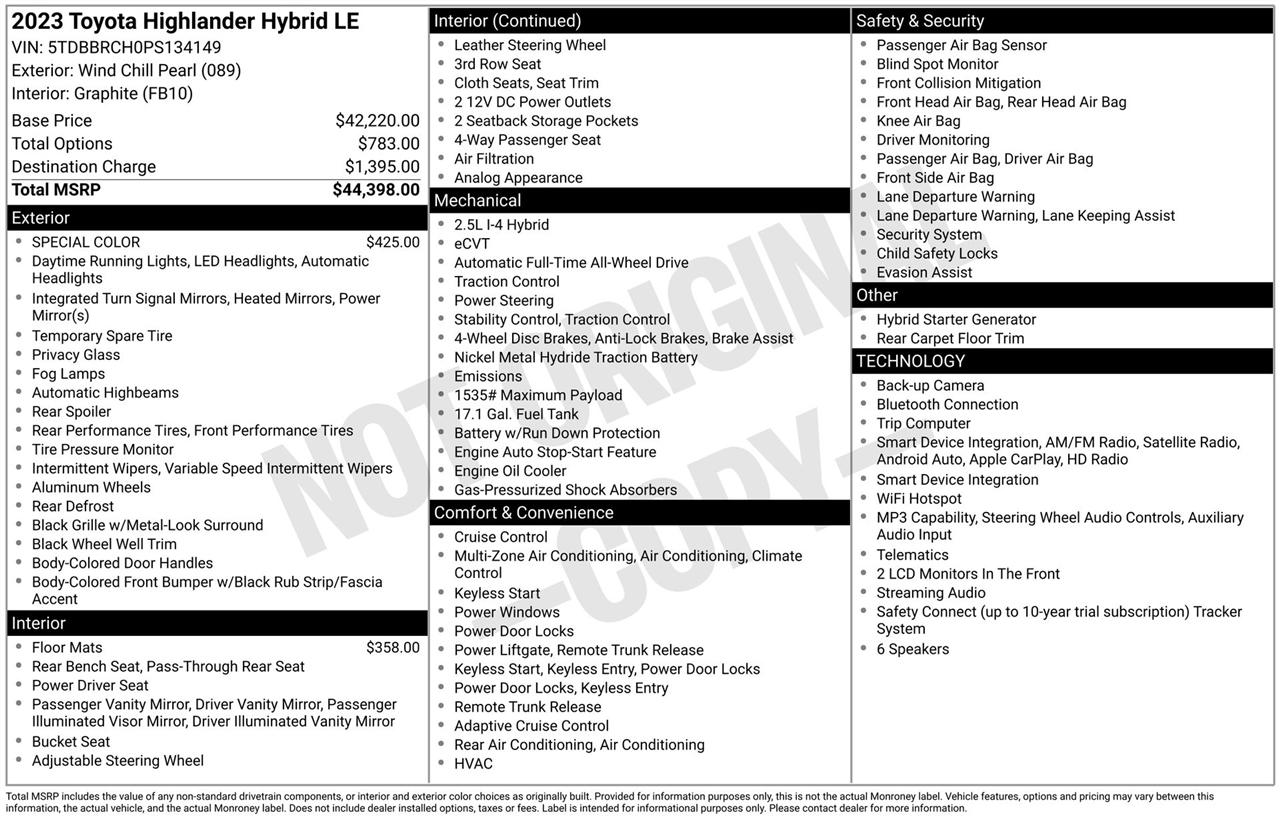 Toyota Highlander Hybrid LE AWD 2023