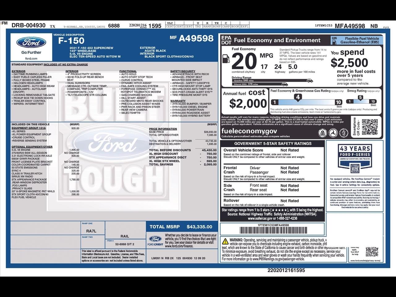 Ford F-150 XL SuperCrew 5.5-ft. Bed 2WD 2021