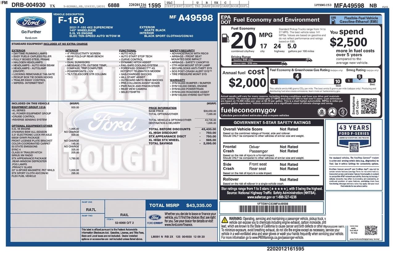 Ford F-150 XL SuperCrew 5.5-ft. Bed 2WD 2021