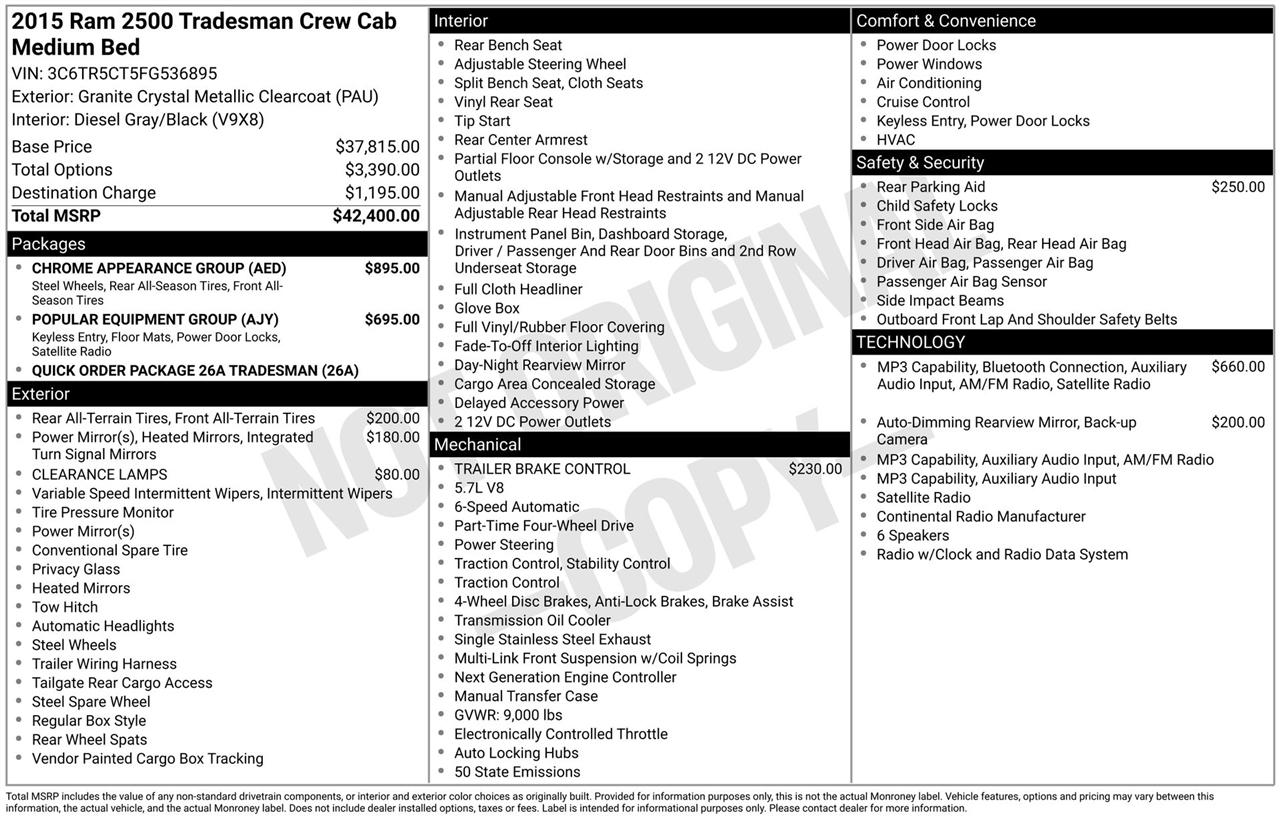RAM 2500 Tradesman Crew Cab SWB 4WD 2015