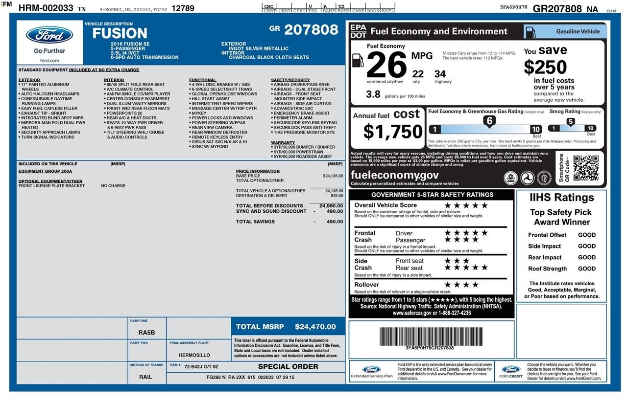 Ford Fusion SE 2016