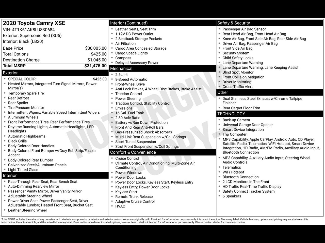 Toyota Camry XSE 2020