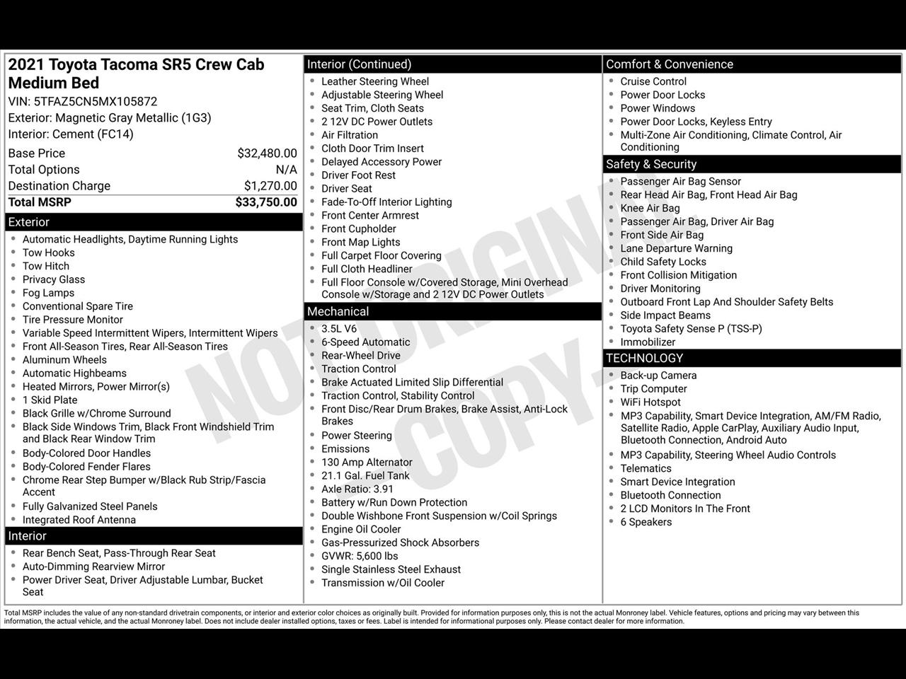 Toyota Tacoma SR5 Double Cab Long Bed V6 6AT 2WD 2021