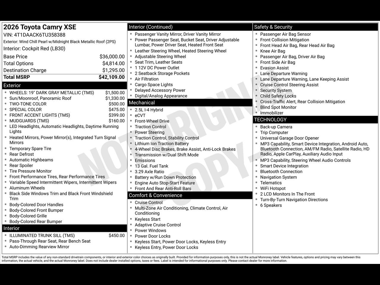 Toyota Camry Hybrid XLE 2026