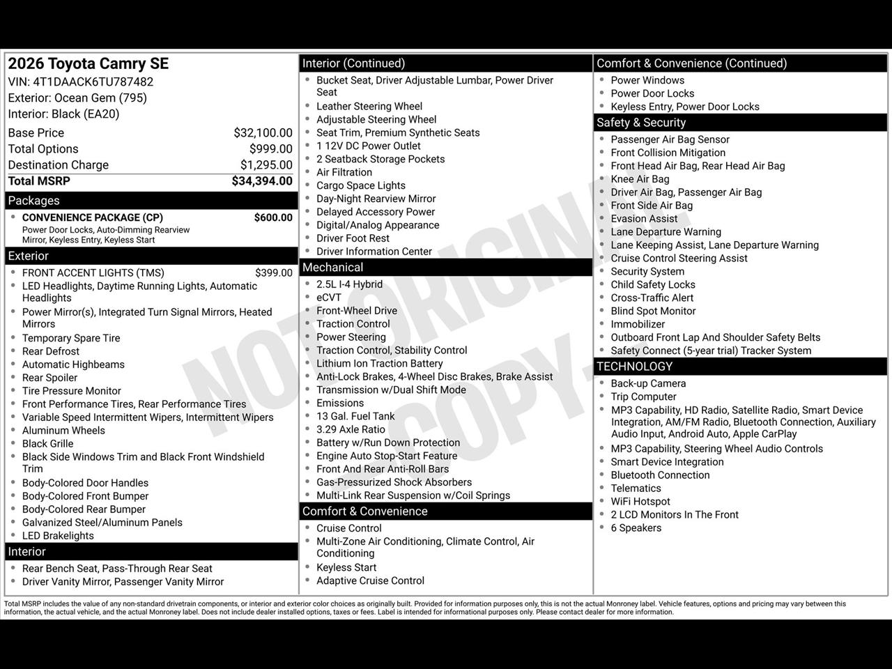 Toyota Camry Hybrid XLE 2026