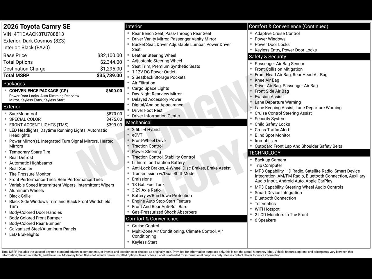 Toyota Camry Hybrid XLE 2026