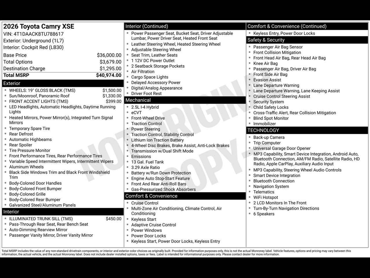 Toyota Camry Hybrid XLE 2026