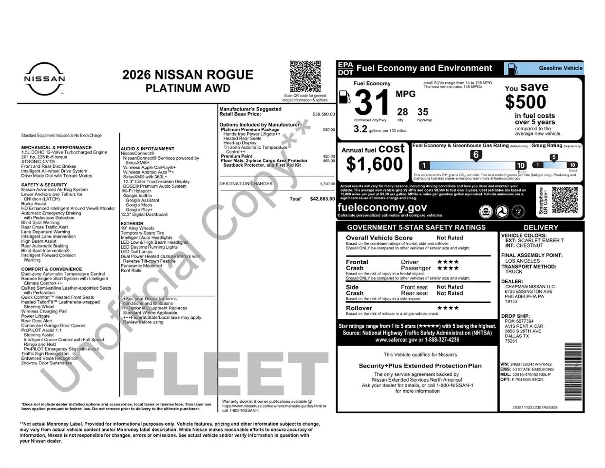 Nissan Rogue Platinum AWD 2026