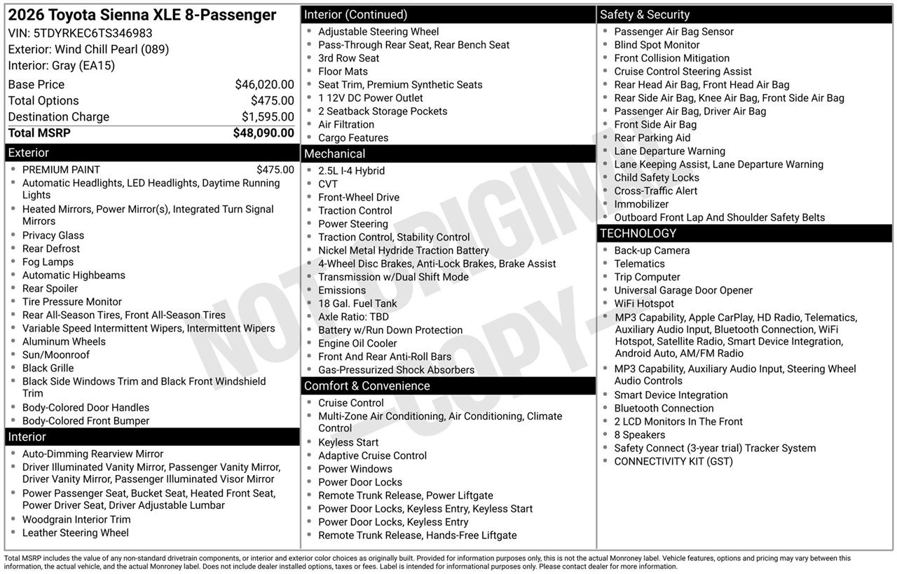 Toyota Sienna XLE 7-Passenger 2026