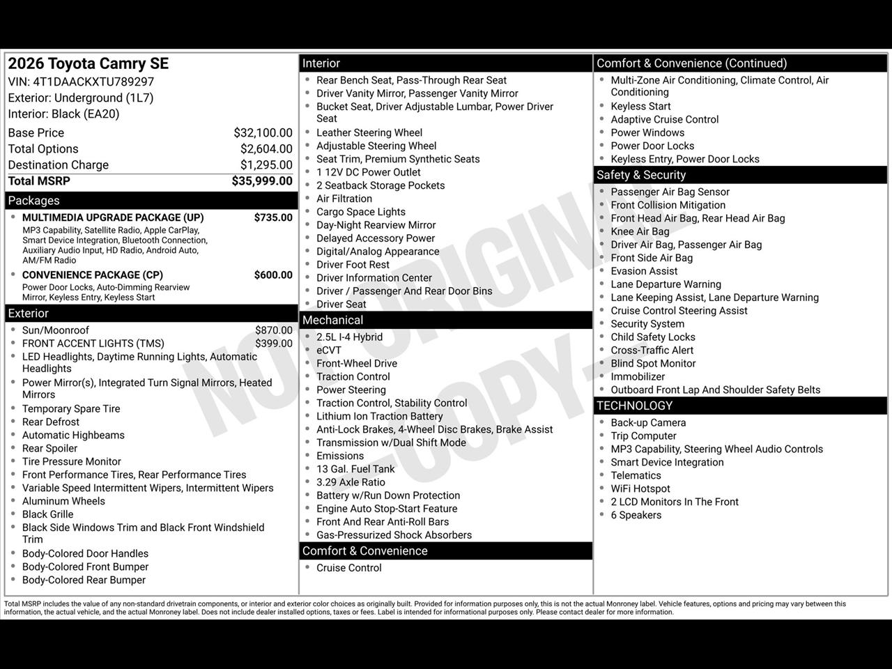 Toyota Camry Hybrid XLE 2026