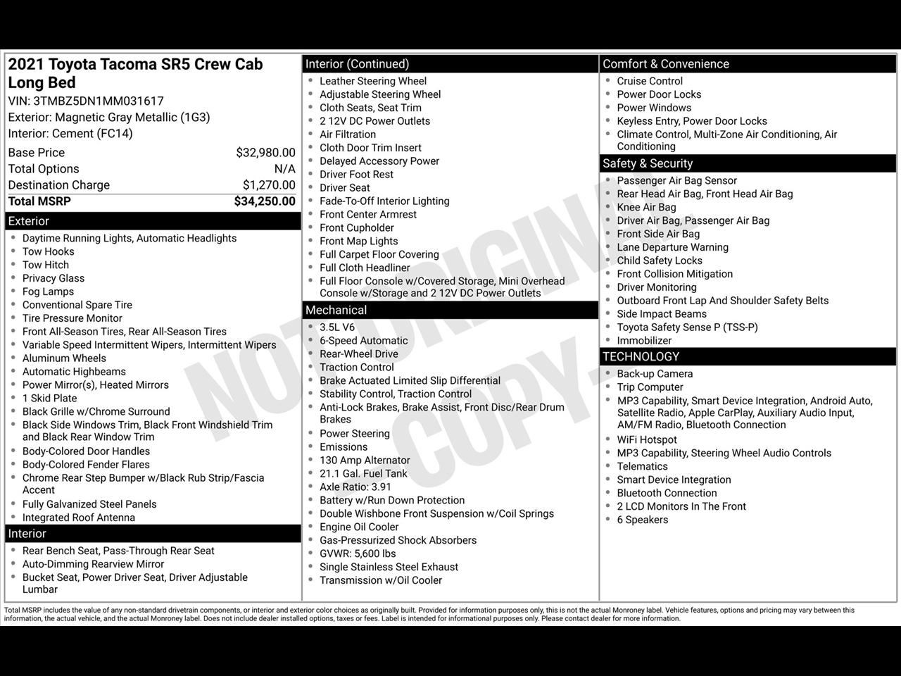 Toyota Tacoma SR5 Double Cab Super Long Bed V6 6AT 2WD 2021