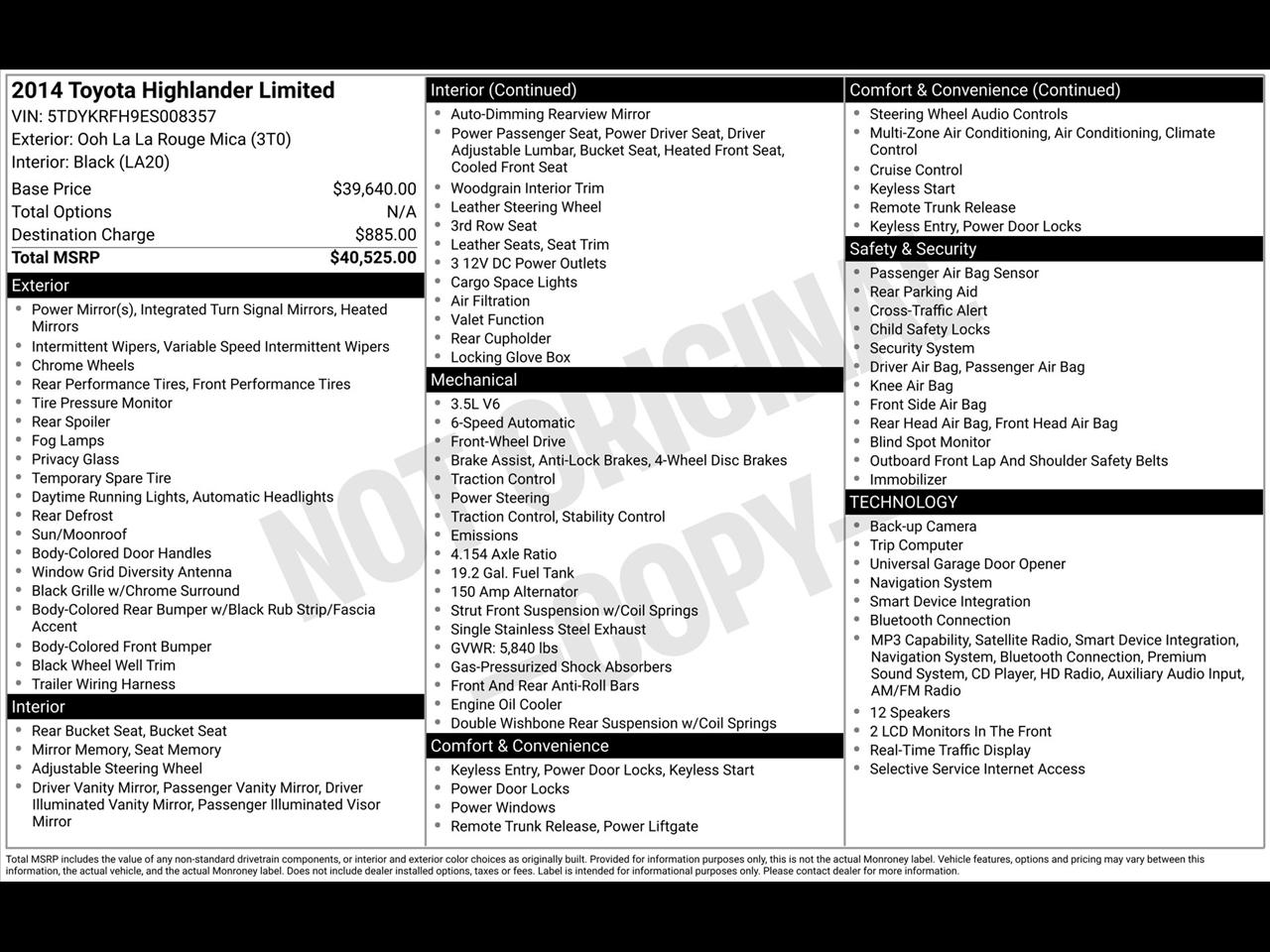 Toyota Highlander Limited FWD V6 2014